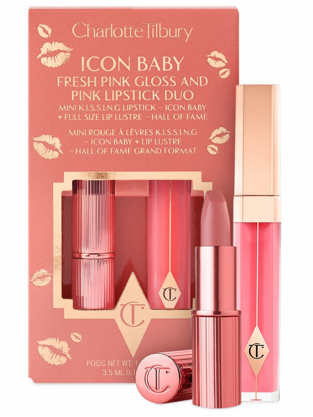 Charlotte Tilbury Icon Baby Pink Lipstick Mini+Pink Gloss Full Size Duo NIB!
